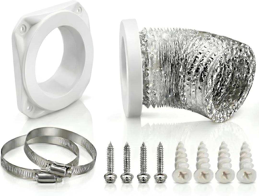 Magnetic Dryer Vent Coupling Kit - Quick Connect/Disconnect, Self-Aligning Airtight Seal, FR ABS V-0 Dryer Vent Connector Kit Easy to Clean, Includes 4" x 2.6ft Duct & Clamps(CV180) (Zinc White)
