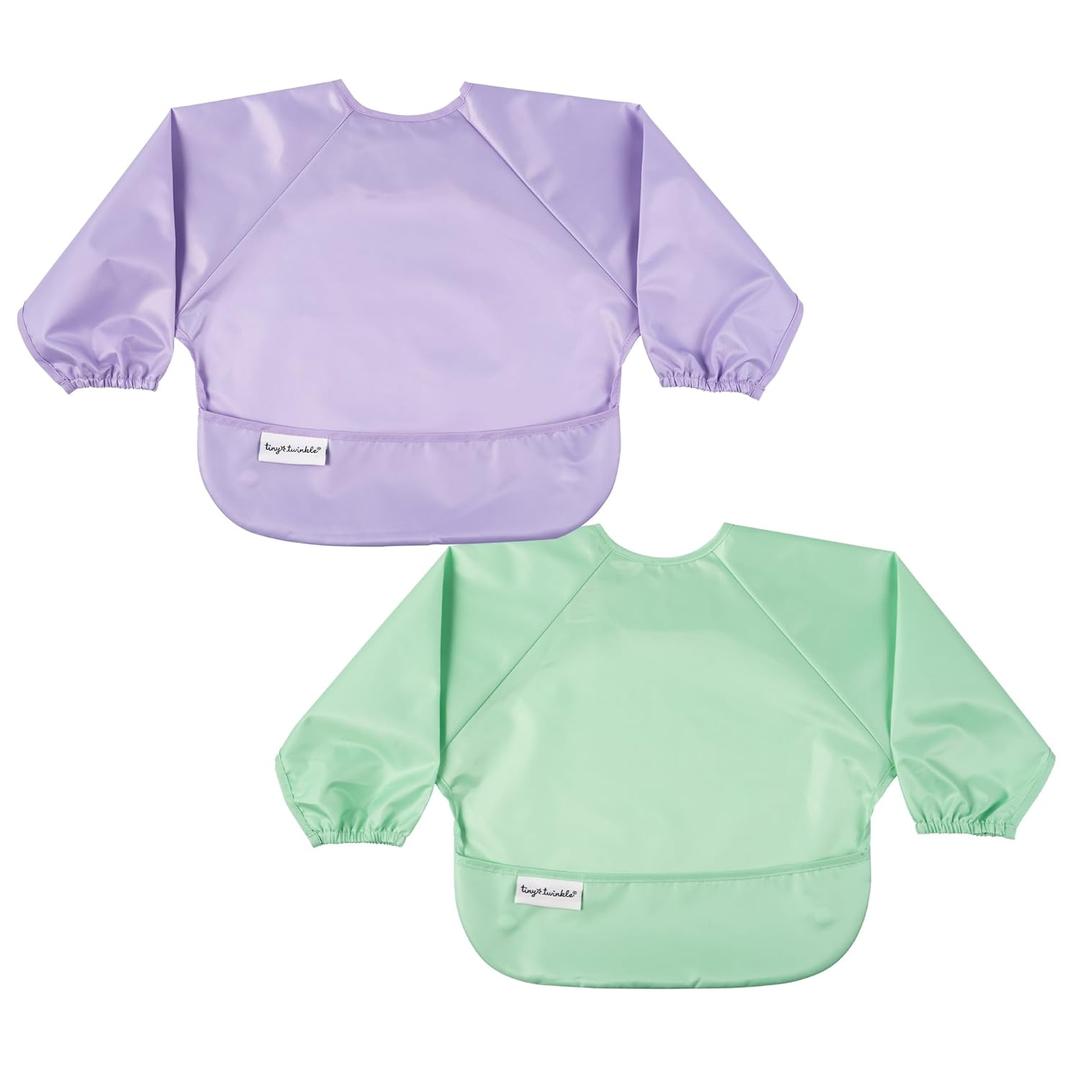 Tiny Twinkle Long Sleeve Bib for Babies & Toddlers | 2-Pack Waterproof Smock Bib for Eating | Machine Washable & Mess-Proof Feeding Essentials | Newborn Shower Gift (Mermaid,624M)