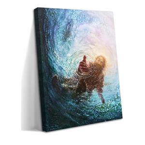 Jesus Christian Wall Art, Hand of God Canvas Paintings Posters Prints, Christ Religion Bible Jesus Salvation Wall Decor for Church Study Prayer Room Home Decoration 24x16 in Framed