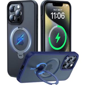 2024 New Upgrade360 Spin Titanium Magnetic Stand for iPhone 13 Pro Case [16FT Military Grade Shockproof] [Fit for MagSafe] Matte Translucent Slim Kickstand iPhone 13Pro Phone Cover 6.1'', Black