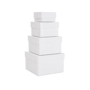 Stockroom Plus Set of 4 Sizes Square Nesting Gift Boxes with Lids for Presents, Stacking Decorative Goodie Box for Holidays, Wedding, Birthday, and Party Favors (White)