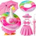 Mastom Bikini Porch Goose Outfits, 23" Lawn Goose Statue Pink Summer Costume Clothing, Bikini Porch Garden Geese Clothes with Hat Swim Ring and Parasol for Outdoor Patio Yard Decoration