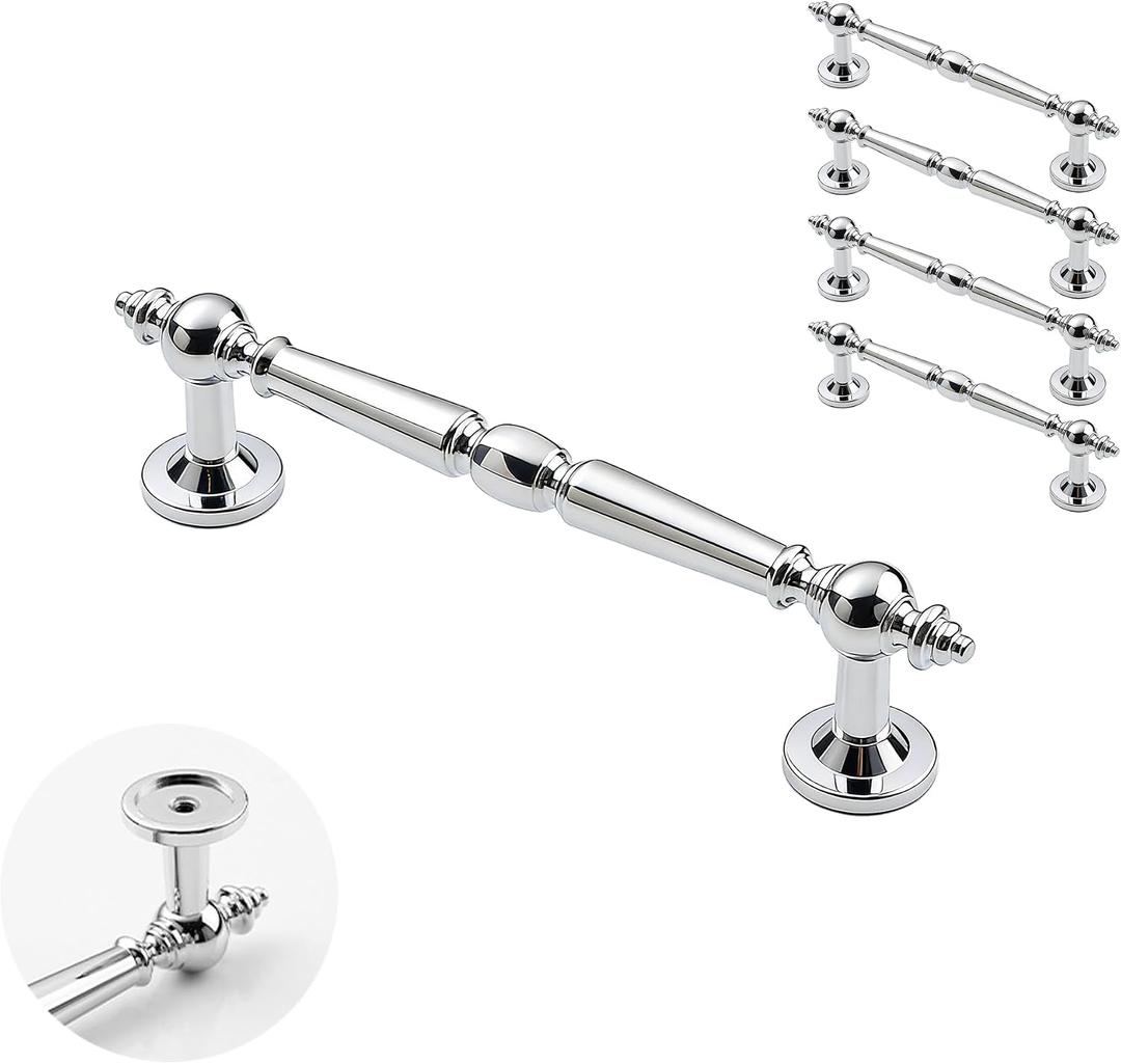 5 Pack 5 Inch Hole Center Polished Chrome Cabinet Pulls, Solid Zinc Alloy Drawer Handles 165mm Total Length Modern Furniture Hardware for Bathroom Kitchen Wardrobe,Include Mounting Screws