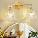 Vintage Bathroom Light Fixtures Over Mirror, Vanity Light for Bathroom,2 Light Brass Vanity Light with Flower Glass LampShade for Bedroom Living Room Hallway 2-Light)