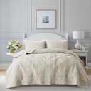 Light Beige Damask Quilt Queen Size Bedding Sets with 2 Pillow Shams, Boho Bedspread Lightweight Soft Farmhouse Vintage Bohemian Coverlet Retro Jacquard Pattern Bed Cover for All Season, 3 Pieces (Wheat)
