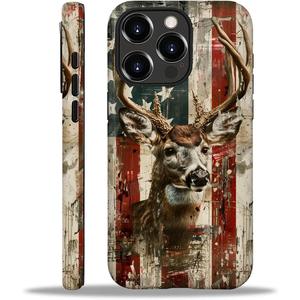 Case for iPhone 16 Pro Max,Deer Buck Hunter American USA Flag for 2 in 1 Hard Shell + Soft Silicone,Shockproof Bumper Drop Protective Case for iPhone 16 Pro Max