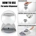 Pet Water Dispenser, 2.8L Automatic Gravity Cat Water Dispenser for Cats, Dogs & Rabbit, Detachable Cat Dog Water Dish Feeder with Spherical Waterer Bubble, Grey