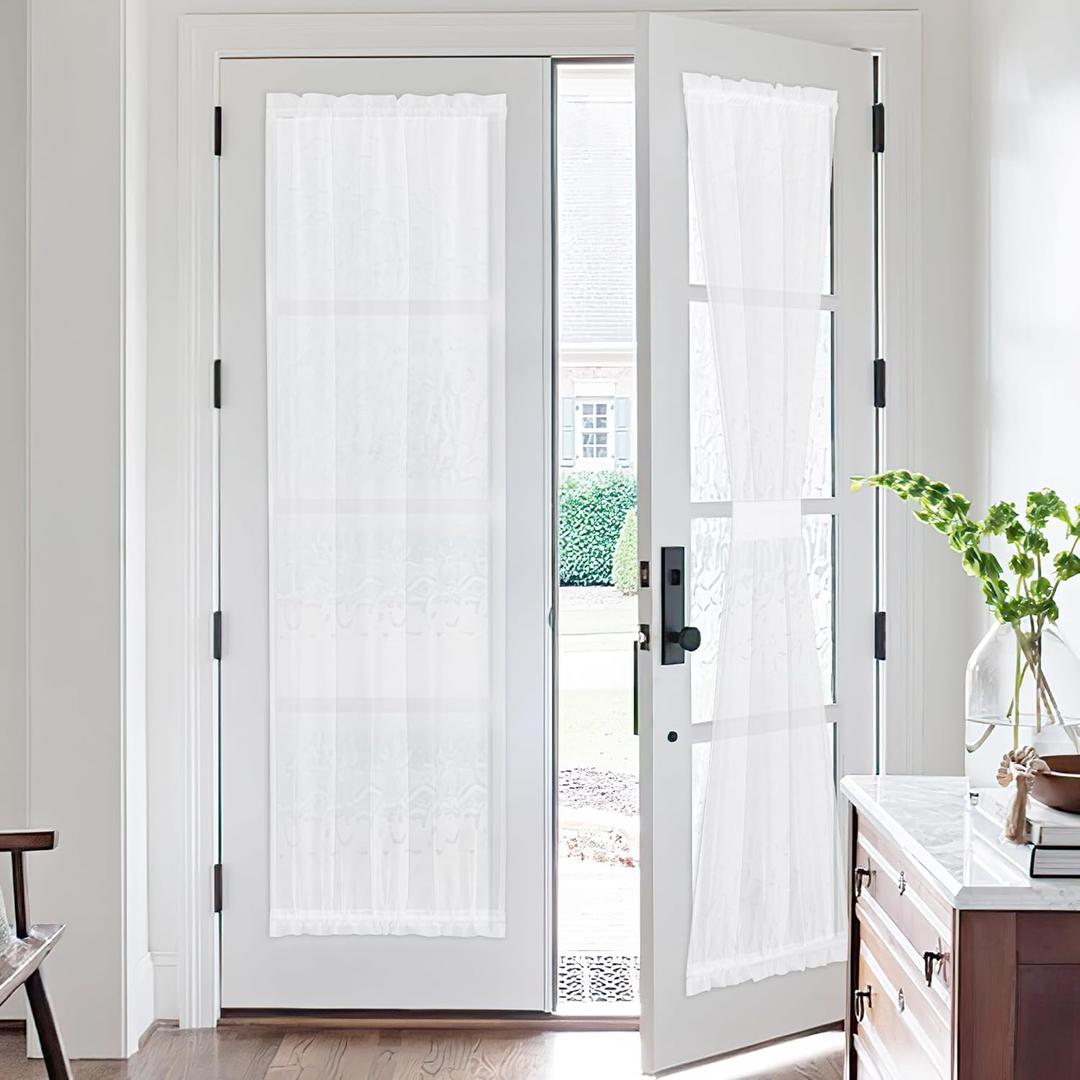 NICETOWN 2 Panels French Door Curtains, Sheer Voile Light Filtering, Rod Pocket Window Treatment for Front Back Patio Glass Door/Rustic Bedroom/Living Room (26 x 72 Inch Long, 2 Panels, White)
