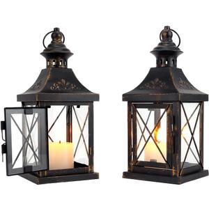 TRIROCKS Set of 2 Decorative Candle Lantern 11'' High Metal Candle Holder Hanging Lantern Perfect for Home Decor Halloween Living Room Parties Events Tabletop Indoors Outdoors (Black with Gold Brush) TRIROCKS Set of 2 Decorative Candle Lantern 11'' High Metal Candle Holder Hanging Lantern Perfect for Home Decor Halloween Living Room Parties Events Tabletop Indoors Outdoors (Black with Gold Brush)