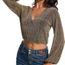 YYA Women's Sparkly Tops for Women Ruffle Sparkly Shiny Turtle Neck Shirts Long Sleeve Slim Fitted Tops XL