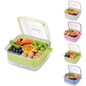 Divided Chilled Serving Tray for Parties, Ice Chilled Party Platter, Ice Serving Bowl with Lid and Handle, Charcuterie Serving Board, Cold Dish Dip for Fruit, Seafood, Vegetable Shrimp Cocktail Appetizer. (Green)