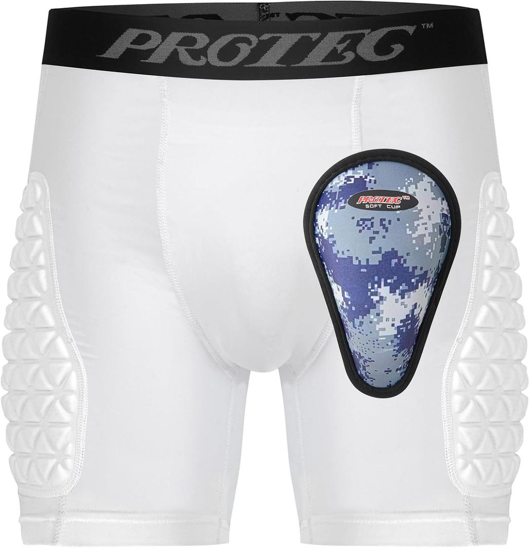Youth Compression Padded Sliding Shorts with Soft Protective Athletic Cup Underwear for Baseball, Football , Lacrosse (White) (Large)