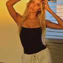 SUUKSESS Women Sexy Square Neck Thong Bodysuit Backless Cami Bodysuit Top, Black Large