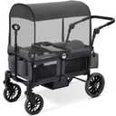 ELEMARA Foldable Wagon Stroller, Stroller Wagon for 2 Kids, Premium All Terrain Wagon for Kids with Removable Canopy, Adjustable Push/Pull Handle, Harnesses, Large Storage Bag, Gray