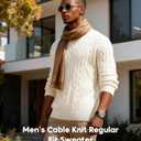 VPG Cable Knit Sweater for Men, Vintage Crewneck Cotton Dressy Lightweight Fitted Sweater (Beige, XL)
