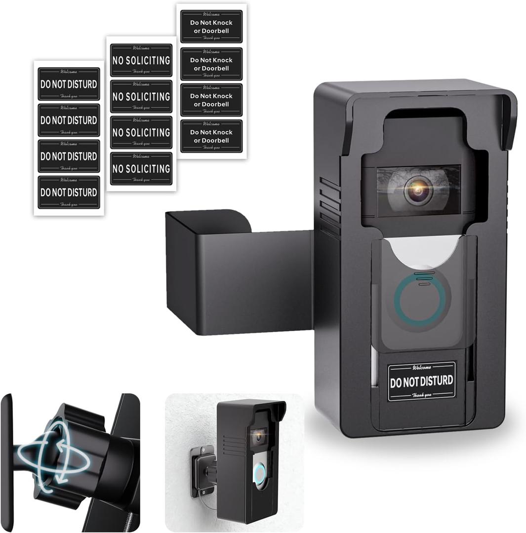 Anti-Theft Doorbell Mount with Ring: 360 Adjustable Angle Wireless Camera Holder No Drill for Apartment Door - 2025 Video Wired Mounting Bracket for Brick Concrete Wall Renter Friendly Home House (Black)