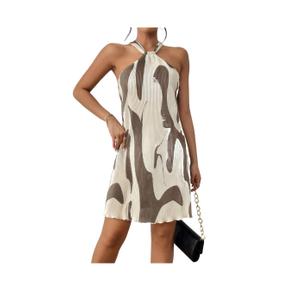 LIGHT DOT Women's Summer Dress Printed Halter Neck Mini Casual Pleated Sundress Party Date Outfit, size Small