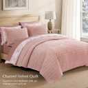Wrensonge Velvet Queen Quilt Set-3 Pieces Clay Pink Luxurious Velvet Striped Channel Comforter with 2 Shams, Soft Bedspread Coverlet Quilted Bedding Set for All Season