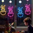 [Timer] Easter Bunny Eggs Window Lights 3 Pack, Blue Pink Yellow Easter Lights Battery Operated with Suction Cup Hook, Hanging Cute Easter Window Decorations for Indoor Home Farmhouse Decor