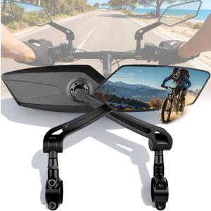 Bike Mirror, Handlebar Bicycle Mirrors, Scratch Resistant HD Glass Lens, 360 Rotatable & Foldable Safe Rearview Bicycle Mirrors, Bike Rear View Mirror for Scooter, Ebike, Bike Accessory(1 Pair)