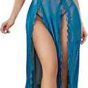 Avidlove Women Lingerie Lace Babydoll Chemise Sexy Mesh Nightdress V Neck Nightwear Side Split Nightgown (Small, Blue Green)