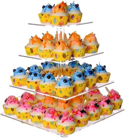 LoveDisplay Cupcake Stand, 4 Tier Cupcake Stand for 50 Cupcakes, Square Tiered Cupcake Tower, Clear Acrylic Cupcake Holder, Dessert Stands for Party, Wedding, Birthday, Baby Shower, Halloween