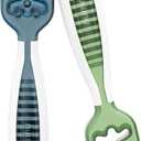 NumNum Baby Spoons Set, Baby Essentials Pre-Spoon GOOtensils for 6+ Months, First Stage Self-Feeding Spoons for Baby Led Weaning (BLW), Silicone Toddler Utensils, BPA-Free, 2 Pack Blue/Green