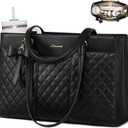 LOVEVOOK Laptop Tote Bag for Women,17.3 Inch Work Bags PU Leather Teacher Tote Bag,Waterproof Quilted Computer Bag for Office Professional Briefcase Gifts
