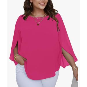 SCOMCHIC Plus Size Blouses for Women Summer Chiffon 3/4 Sleeve Tunic Tops Dressy Scoop Neck Casual Loose Flowy Shirts 5XL