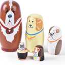 Nesting Dolls, 5Pcs 6" Tall Russian Nesting Dolls, Handmade Matryoshka for Kids, Wooden Stacking Toys for Christmas Home Wedding Party Decorations (Dog)