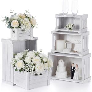 AceOrbit 6 Pcs Decorative Wood Crates for Storage Display 6 Size Rustic Nesting Crates with Handle Farmhouse Wooden Container Boxes for Wedding Bride Shower Party Market Farmers Decor(Vinage White)