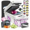 Mueller Pro-Series All-in-One, 12 Blade Mandoline Slicer for Kitchen, Food Chopper, Vegetable Slicer and Spiralizer, Cutter, Dicer, Grater, Kitchen Gadgets Sets with Container, White Sand/Gray