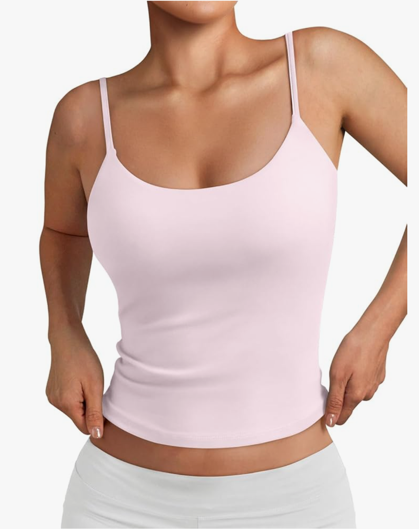 Trendy Queen Womens Spaghetti Strap Tank Top Summer Double Lined Workout Camisole Going Out Cute Tops Y2k Teen Girl Basic White L
