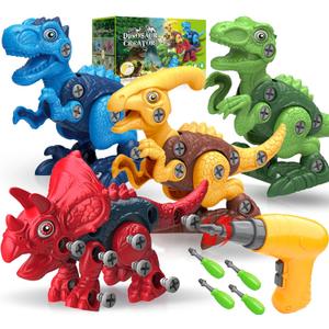 Dinosaur Toys for 3, 4, 5, 6, 7 Year Old Boys, Take Apart Toys with Electric Drill for Kids, STEM Educational Construction Building Toy, Ideal Birthday Christmas Easter Gifts, Incl Tyrannosaurus Rex, 4 Piece Assortment