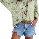 Allimy Womens Summer Crochet Long Sleeve Sexy Tops Sweaters for Women 2025 Beach Cover ups Cruise Outfits (Medium, Light Green)