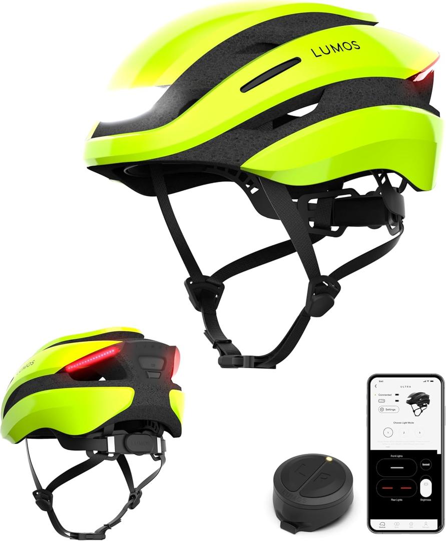 Lumos Ultra Smart Bike Helmet | Customizable Front and Back LED Lights with Turn Signals | Road Bicycle Helmets for Adults: Men, Women (M-L (21-1/4 to 24 / 54 to 61cm), Electric Lime without MIPS)