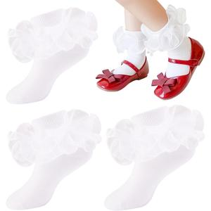 Baby Girls Socks Toddler Ruffle Socks Infant Princess Dress Socks For Newborn baby (White)