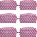 PAZIMIIK Checkered Makeup Bag for Purse Portable Zipper Make Up Pouch Small Cosmetic Case for Travel Accessories (6PCS Magenta Green)