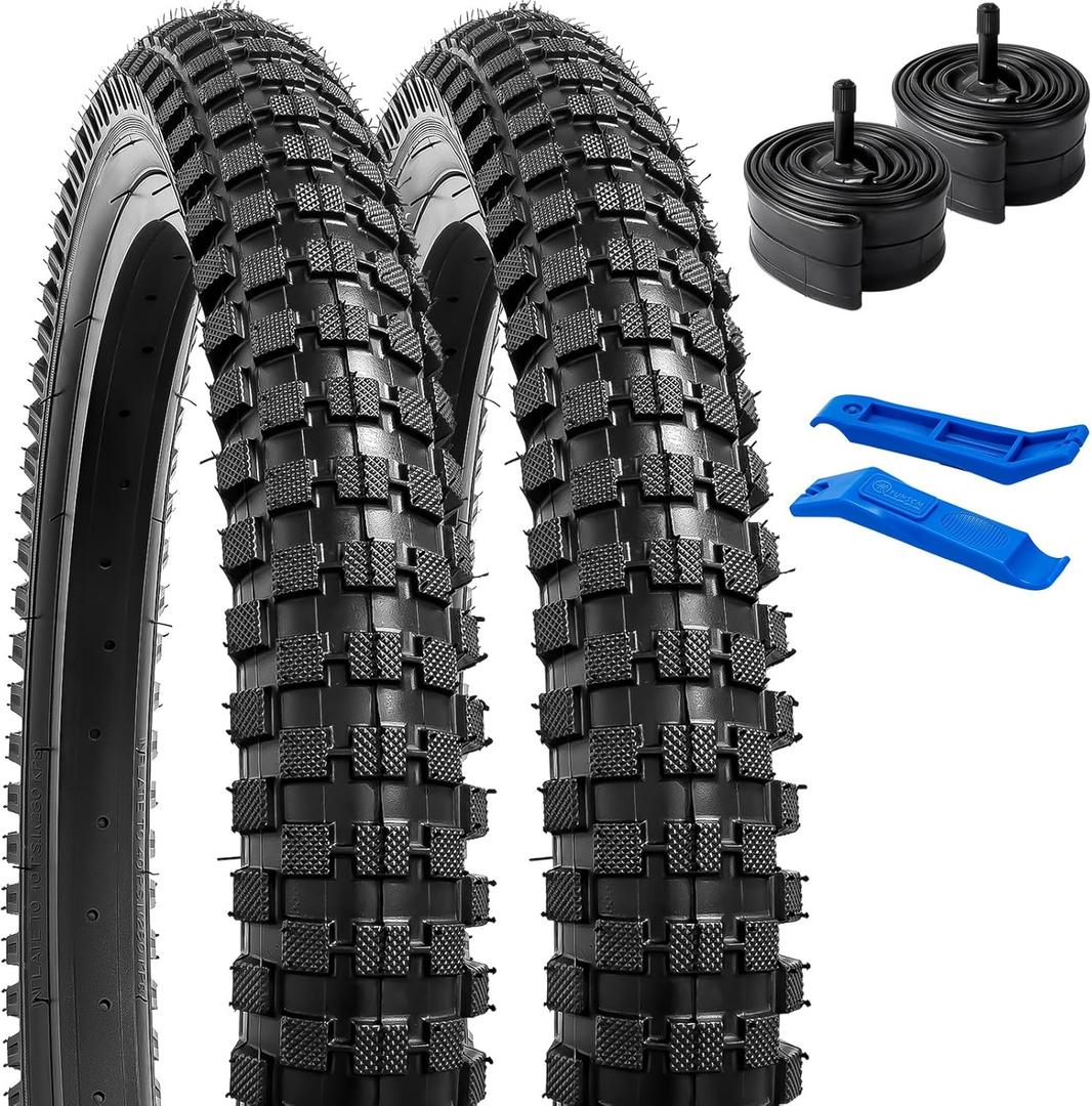 YUNSCM 2-PCS 20" Bike Tires 20x2.4/64-406 and 20" Bike Tubes Schrader Valve Compatible with Mountain Bike 20x2.35 20 x 2.40 Bicycle Tires and Tubes (Y-1094)