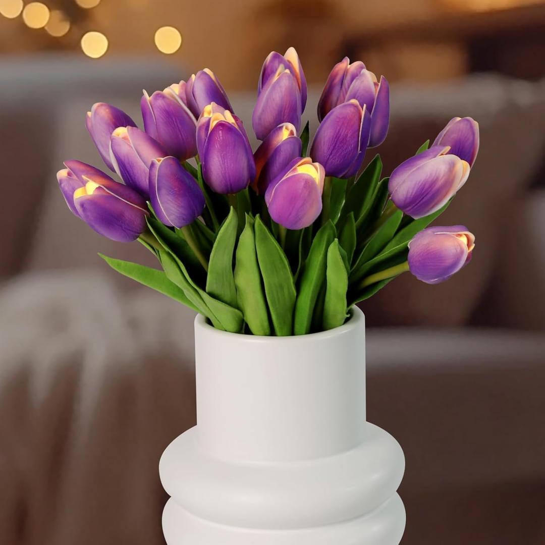 20pcs Tulip Bouquet Lamp Artificial Flower Night Light Real Touch Tulip Night Lamp LED Flower Light Home Kitchen Decor(Purple)