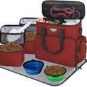 Dog Travel Bag Airline ApprovedPet Travel Tote with Collapsible Bowls,Food Containers & Feeding MatMulti-Pocket Organizer for Dogs & Cats, Durable & Water-Resistant for Hiking,Trips,Outdoors (Red)