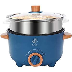 Drizzle 3L Hot Pot Cooker Skillet Steamer- Multifunction Frying Pan 110V Non-Stick Grill Stir-fried Stewed Cookware Steak Noodle Ramen Shabu Shabu Pot - Home Office Party Kitchen Dorm Cooking Blue
