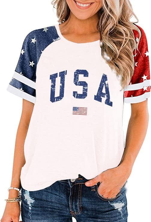 American Flag Stars Stripes Shirts for Women 4th of July Patriotic Shirt Cute Graphic Blouse USA Flag Tops Summer Tee (Large, White01)