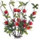 Woration 5PCS Fake Pomegranate Branches Artificial Fruit Branches Set Simulation DIY Decoration Lifelike Props Vase Home Party 19.3inch