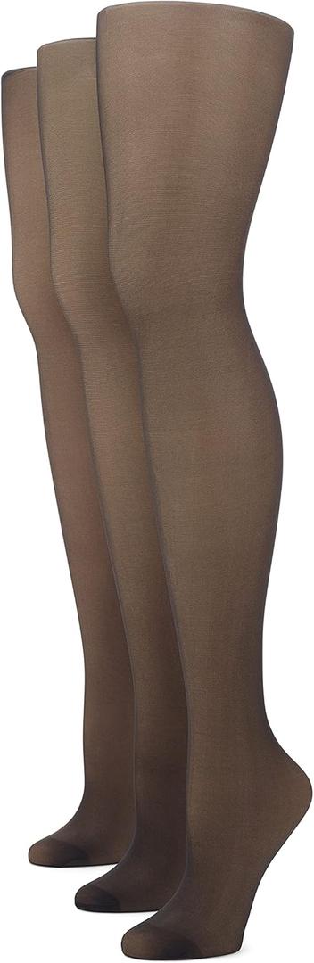 No nonsense Womens Graduated Compression Control Top Pantyhose - Sheer Leg, Firming Control (B, Midnight Black - 3 Pair Pack)