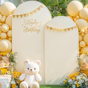 Beige Arch Cover Set of 2 7.2 and 6ft Beige Arch Backdrop Cover Spandex Wedding Arch Stand Covers for Bridal Shower Wedding Birthday Party Baby Shower Banquet Photo Arches Background Decorations