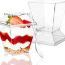 TOFLEN 50 Pack 3.5 oz Mini Dessert Cups with Lids for Party, Square Plastic Dessert Cups with Spoons for Yogurt, Parfait, Pudding, Jello and Appetizers, Dessert Shooters