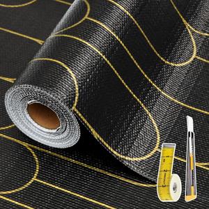 Shelf Liners for Kitchen Cabinets Drawer Liner 12in x 20FT Non Adhesive Black Gold Line Thickened Refrigerator Shelf Liner Paper Strong Easy to Clean for Tool Box with Knife and Tape Measure