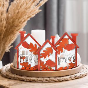 2 x Yousoontic 3 Pcs Hello Fall Decor Signs Maple Leaves Tabletop Decor 3D Hollow Thanksgiving Leaves House Sign Rustic Tiered Tray Decorations Autumn Table Centerpieces for Home Kitchen Harvest