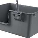 High Side Plastic Cat Litter Box, Large Cat Litter Box Basin, Gray